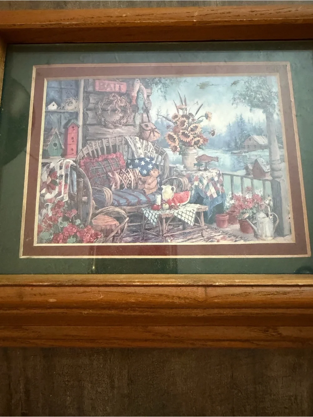 Vintage Framed Americana Lake Cottage Print